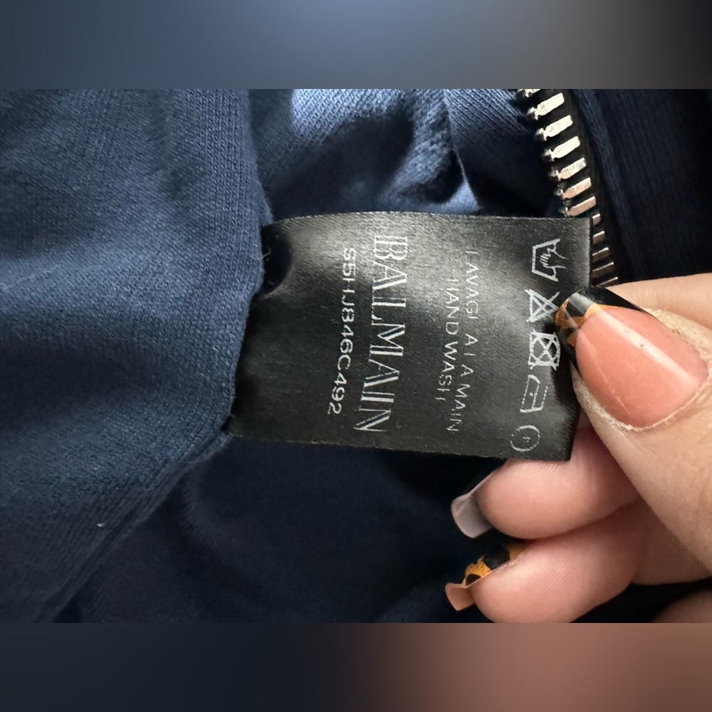 Balmain Zipper Jacket With COA & Removable Hood in Navy - Picture 11 of 15